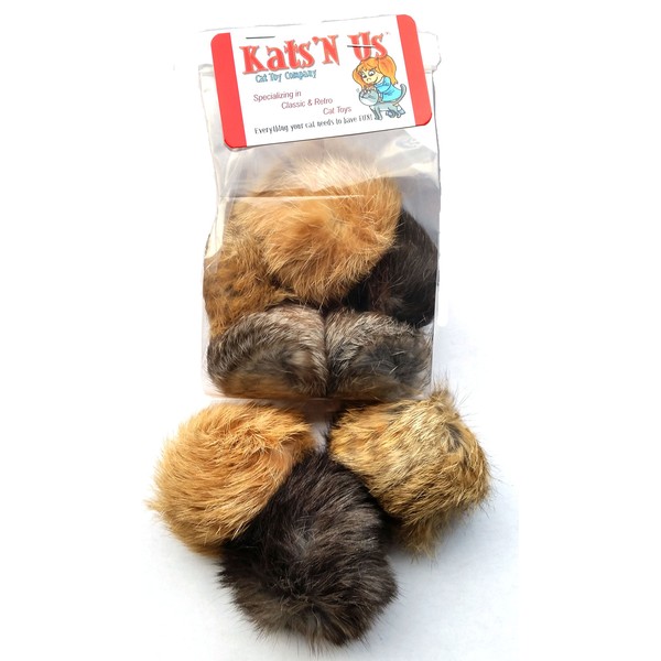 Real Rabbit Fur Pom Pom Cat Toy - 5 Pak