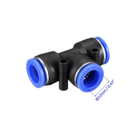 M METERXITY 3 Pack Tee T Shape Push to Connect Air Hose Fitting, for Transporting Air Water, Apply to Outdoor/Industrial (12mm, Black Blue)