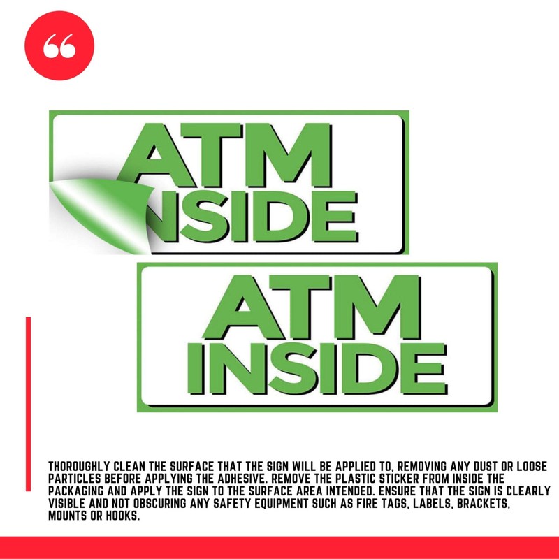 ATM Inside Vinyl Sign, 5" x 12" Sticker Decal, 3