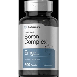 Triple Boron Complex 6 mg Tablets – Non-GMO & Gluten Free Mineral Supplement, 300 Count