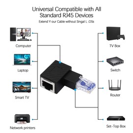 YACSEJAO Cat5e / Cat6 RJ45 Ethernet Adapter 2-Pack 90 Degree Ethernet RJ45 / 8P8C Male to Female Cat6 / Cat5e (Right)