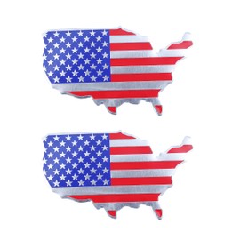 USA Flag Map Emblem Car Sticker for Car Body Truck Wall Styling (Silver Red)