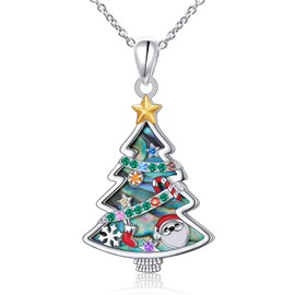 Flyow 925 Sterling Silver Christmas Tree Abalone Necklace Christmas Gift for Women Daughter, Sterling Silver, Zircon
