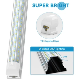 SHOPLED 6FT LED Shop Light, D-Shape 72W 9360LM 6000K Cool White, Linkable T8 LED Tube Light Fixtures, 6 Foot LED Shop Lights for Garage, 4 Pack