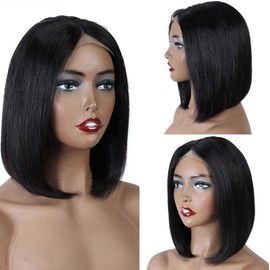 BLACKMOON HAIR 4x4 Short Bob Wigs Brazilian Hair Straight Lace Front Human Hair Bob Wigs for Black Women 130% Density Pre Plucked with Baby Hair Natural Color (12, Bob Straight)