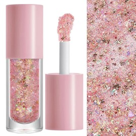 Festival Glitter Face Hair Body Glitter Gel, Mermaid Sequins Face Glitter Gel for Carnival Masquerade Glitter Make-Up Pink