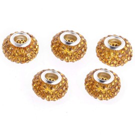 RUBYCA Big Hole Czech Crystal Large Slide Beads fit European Charm Bracelet (20pcs, Gold, 15mm)
