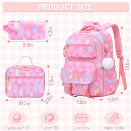 FRMARCH School Backpacks for Girls - 5PCS Cute Girls Backpack with Lunch Box Set, 18" Large Capacity Bookbag for Elementary, Middle and High School Students