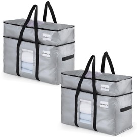 TAILI 2 Tier Extra Large Moving Bags, 2 Pack Silver Heavy Duty Totes For Storage with Visible Window, Wrap Around Handles, Storage Bags for Space Saving, Alternative to Moving Boxes