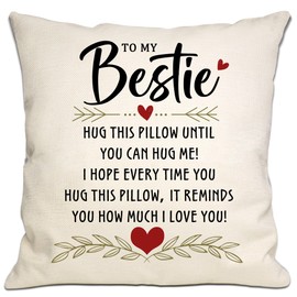 Romantic Hug Throw Pillow Cover for Mom Dad Daughter Son Grandma Grandad Granddaughter Grandson Sister Friends Nanny Birthday Mother's Day Father's Day I Love You Gift (Bestie)