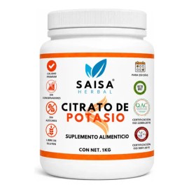 Citrato De Potasio Puro Con 1 kg en polvo  Suplemento Alimenticio  Alta Biodisponibilidad  Sin Sabor Saisa Herbal  Ayuda A Prevenir Cálculos Renales, 