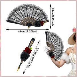 Grevosea Black Lace Rose Folding Fan, Vintage Spanish Style Handheld Fan for Women Cosplay Costume Photo Props Party Performance Dance Decorations Gift