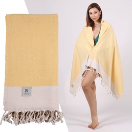NOVA Luxury Linen - Quick Dry Turkish Beach Towels | 100% Organic Cotton, Sand Free, Prewashed, 37 x 71 Inches (Yellow)