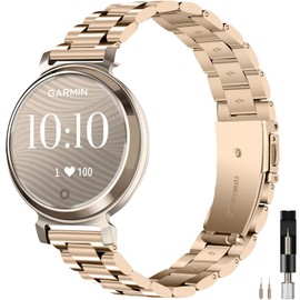 Miimall Metal Band Compatible for Garmin Lily 2/2 Active Band, Lightweight, Women Slim Luxury Stainless Steel Chain Replacement Bracelet Fancy Adjustable Wristband for Lily 2/2 Active, Champagne Gold