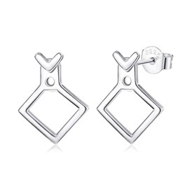 ZELORES Sterling Silver Square Earrings For Women Small Geometric V Stud Earrings Front Back Ear Jacket Earrings Minimalist Stud Earrings