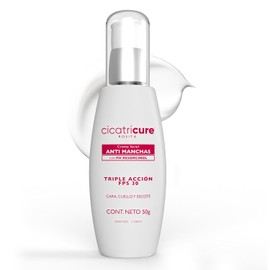 CICATRICURE - Crema facial Anti-manchas. Efecto de triple acción, despigmentante, antioxidante y unificante de la piel, con FPS 30. Uso para cara y cuello, presentación de 50g