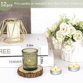12 Pcs Green Glass Votive Candle Holders, Tealight Candle Holders for Table Centerpieces, Vintage Candle Holder Bulk, Boho Wedding, Home, Bridal Shower, Birthday Party Table Decor (Green)