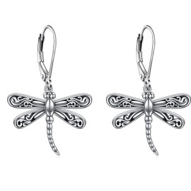 ONEFINITY Dragonfly Earrings 925 Sterling Silver Leverback Dragonfly Dangle Drop Earrings Dragonfly Women Jewelry