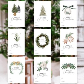 Whaline 90Pcs Christmas Paper Gift Tags Xmas Tree Wreath Hanging Name Tag with Hemp Rope 9 Designs Label Tags for Party Favor Decoration Supplies