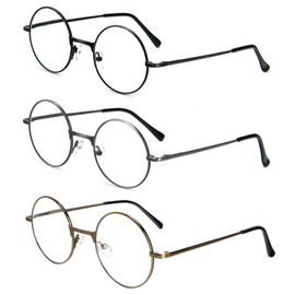 prtcslwd 3 Pack Round Frame Reading Glasses Blue Light Blocking Reader Metal Full Frame Retro Glasses (3 Pack(Black,Gray,Gold), 1.5, Diopters)