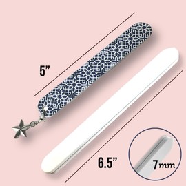 Set of 12 Dual-Sided Nail File Emery Boards: 6 Medium/Coarse Grit 5” Star Charm & 6 Cushioned Foam 6.5” Manicure Pedicure Filing Smoothing TSA Travel Approved Fashionable Geometric Blue & White