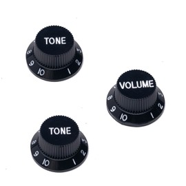 DIAO79NI Metric Strat Knobs 1 Volume 2 Tone Control Knobs Fine 18-Spline Set for Import Squier Strat Style Electric Guitar, Black(White).