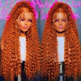 Unbranded Ginger Orange 13*4 Lace Frontal Curly Wig 26inch