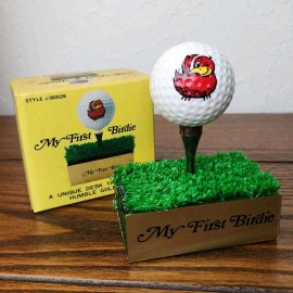 Unbranded Vintage MY FIRST BIRDIE Desk Trophy Ball Set Funny Golf Gift New