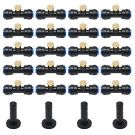 CADUFUELLY 20 Pieces Brass Misting Nozzles 1/4 Inch Slip Lock Mister Nozzles Thread Misting Nozzle Tees with 20 Nozzles + 20 Seats + 4 Plugs for Outdoor Cooling System Patio Misting System