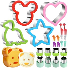 23 Cortador de sándwiches, ANNIEMOOM cortador de pan y verduras para niños, mini molde de sellos de frutas y galletas con palillos de comida de animales, para hornear y complementos alimenticios