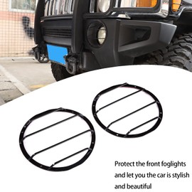 Lcojicep Front Fog Light Lamp Frame Trim Cover fit for Hummer H3 2005-2009,Lamp Hoods Guard Decorative ， Car Accessories，Car Headlight Guards Light（1Pair, Black）