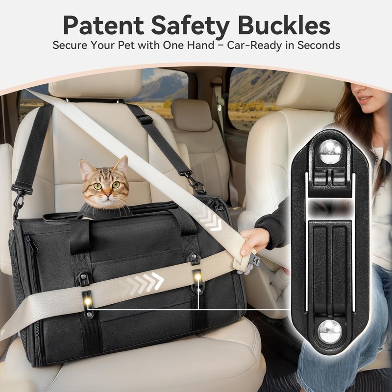 PETSFIT Cat Car Carrier for Small/Medium Cats Dogs, 18"x11"x11" Airline