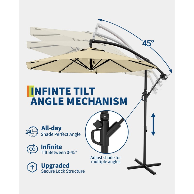GarveeLife 10 ft Cantilever Umbrella with Cross Base, Outdoor Offset