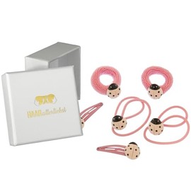 HAARallerliebst Hair Scrunchies Set (6 Pieces | Ladybird | Pink) for Girls with Box for Storage (Box Colour: White)