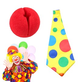 TVETE Red Nose, Clown Nose and Tie, Red Sponge Ball, 2 Pieces, Polka Dots, Colorful, For Children, Cosplay, Disguise, Showparty, Drama, Performance, Photography Supplies, Unisex Use, Fun, Decorative