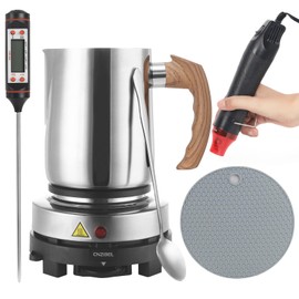 Candle Making Kit with Hot Plate for Adults, Soy Candle Make Set with Wax Melter for Beginners, Imitation Wood Grain Pouring Pot Pitcher, Heat Gun, Thermometer, Candle Making Supplies Accessories