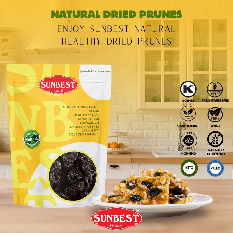 Sunbest Natural Dried Pitted Prunes, 3 lbs – Unsweetened Jumbo