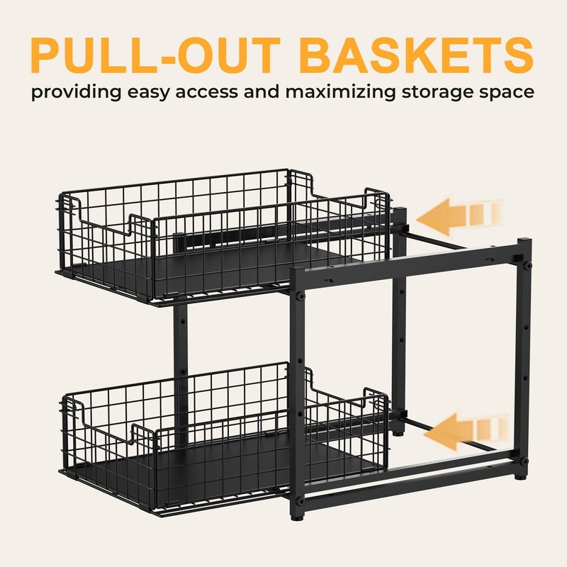 Under Sink Organizer, 2-Tier Pull Out Cabinet Organizer, Kitchen Bathroom