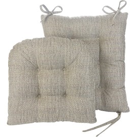 Klear Vu Omega Non-Slip Rocking Chair Cushion, Assembled in USA, Thick Tufted Design, Includes Seat Pad & Back Pillow with Ties, 17x17 Inches, 2-Piece Set, Tyson Natural 2 Count