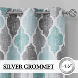 Beauoop 100% Blackout Curtains 72 Inches Long 2 Panels for Bedroom Living Room Aqua Grey Moroccan Geo Room Darkening Thermal Insulated Soundproof Grommet Top Window Treatments Drapes, 50x72 Set of 2