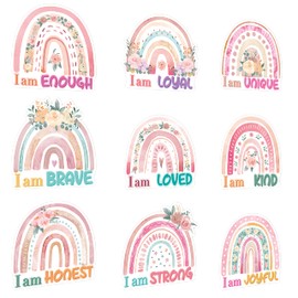 CY2SIDE 63pcs Spring Watercolor Floral Boho Rainbow Motivational Positive Sayings Cutouts, Springtime Flowers Bohemian Rainbow Cutouts for Bulletin Boards, Growth Mindset Inspirational Classroom Decor