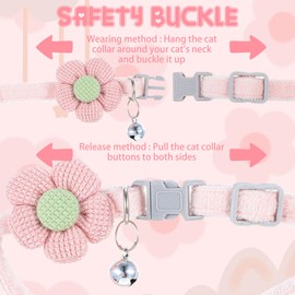 Breakaway Cat Collars with Bells, 2 Pcs Cute Floral Kitten Collar with Buckle, Adjustable Safety Kitty Collars with Flower for Cats Puppy and Small Pets(Apricot, Pink)