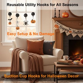 NL HOME Suction Cup Hooks, Powerful Vacuum Wreath Hangers for Glass Door or Window, Set of 4, Black
