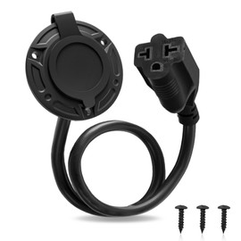 125V 20A AC Port Plug, 12AWG Heavy-Duty RV Shore Power Inlet Plug with 5-in-1 T-Blade Adapter, 16" Extension Cord & Waterproof Outlet Box for RV/Trailer/Boat Outdoor Use