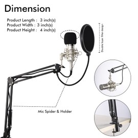 Technical Pro Cardioid Condenser Microphone Studio Kit with Crane Arm, Shock Mount, Pop Filter for Recording, Gaming, Broadcast, Sound Reinforcement, Vocal and Instrumental.