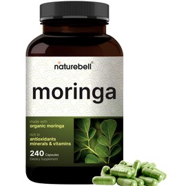 NatureBell Pure Moringa Capsules 8000mg Per Serving - Made with Moringa Powder Organic, 240 Capsules | Green Superfood, Skin Health & Immune Support | Non-GMO, Gluten Free, 4 Month Supply