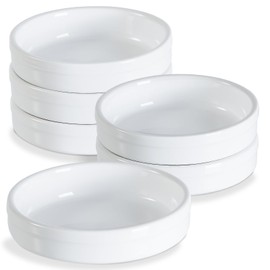 ONEMORE Ramekins 4 oz, Creme Brulee Ramekins Oven Safe Ceramic Shallow Souffle Dishes for Baking Custard, Mini Pies, Puddings and Dipping Sauces 4.5 inch White Mini Round Quiche Pans Set of 6