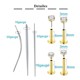 QWALIT Piercing Taper Threadless Jewelry Changing Tool Internal Threaded Piercing Taper Insertion Threader Tool Gold Flat Back Trgus Earring Applicator Tools Nose Labret Lip Studs Push Pin 20g 16g