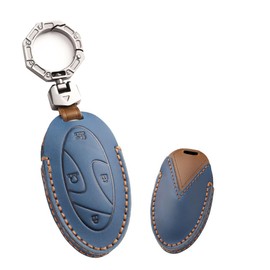 ontto Key Fob Cover Case Keyring Fit for Hyundai Grandeur GN7 Ioniq 6 Kona 2023 2024 Leather Key Holder Shell Bag Keychain Protector Accessories 7 Buttons Blue