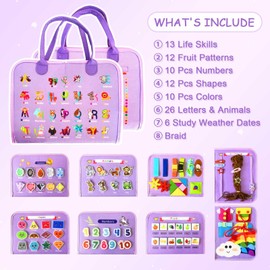 Montessori Activity Busy Book for Toddler -1 2 3 4 5 Years Old Activity Busy Board Toy, Sensory Board Toy Educational Activities for Fine Motor Skills Learning, Travel Toys for Airplane Car Christmas